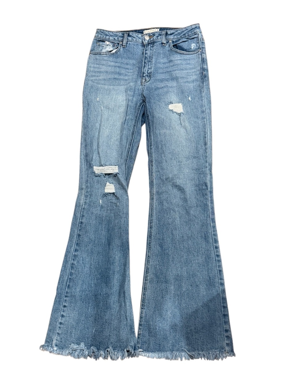 High-Rise Light Blue Distressed Flare Jeans
